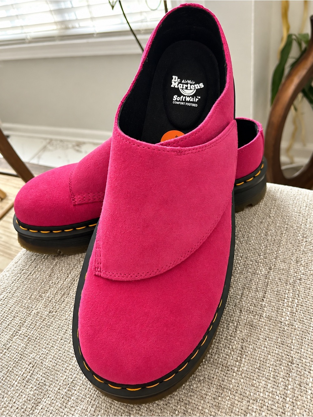 Dr. Martens Zebzag Anywear Hot Pink Suede Platform Mules Unisex M11/W12 NEW